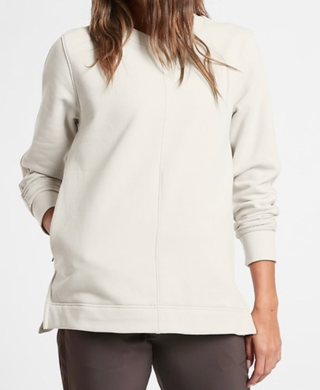ATHLETA Retroplush Crewneck Sweatshirt, Minimalistic Grey, New! B4