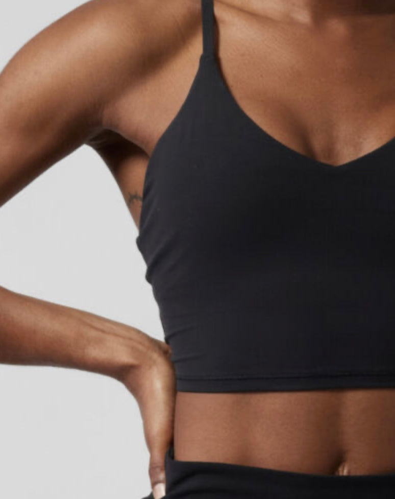 ATHLETA Elation Strappy Long Line Bra D/DD Black, Large NEW! A11