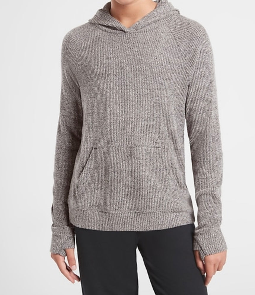 ATHLETA GIRL Cross Back Hooded Top, Charcoal Grey