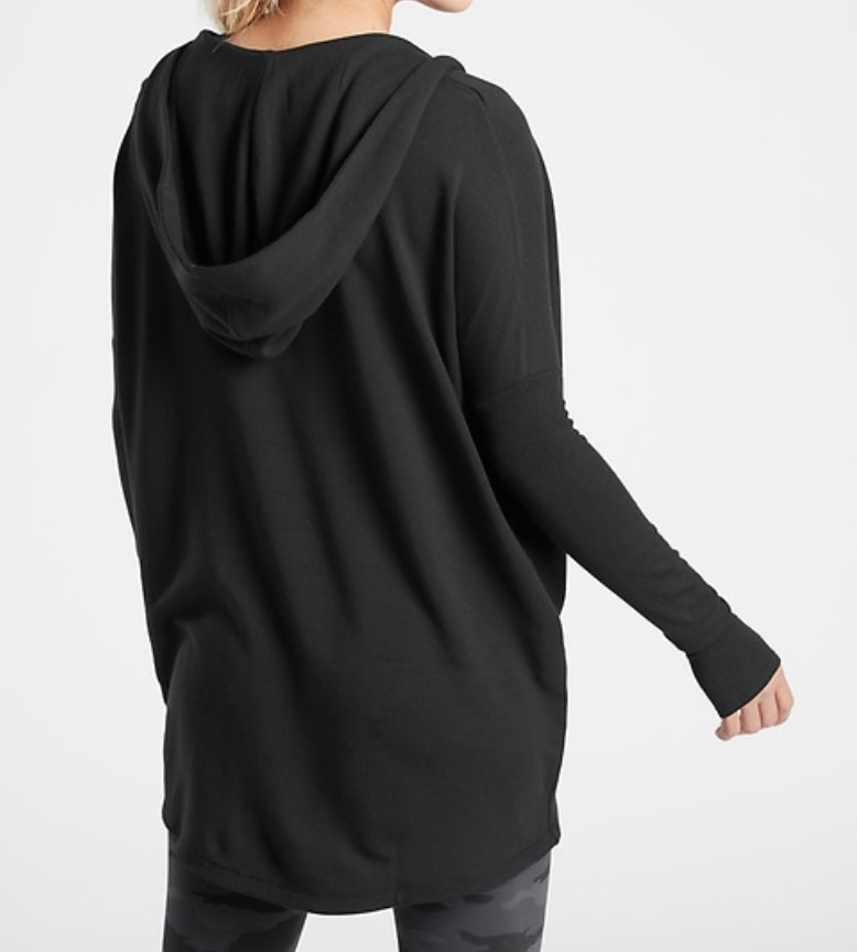 ATHLETA Purana Wrap Sweatshirt, Black Large New! B12