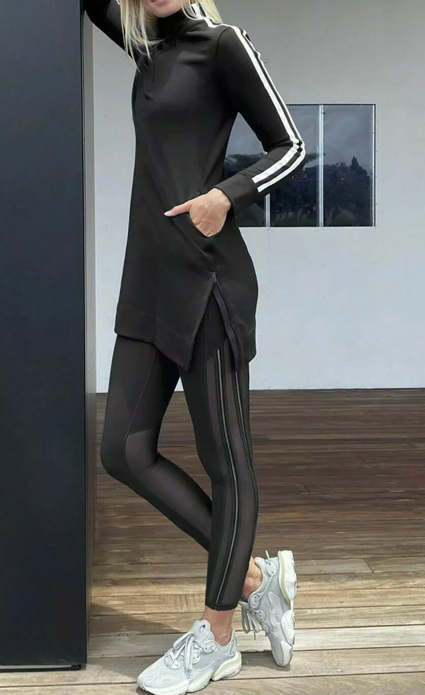 ATHLETA Crosstown Track Dress, Black, Medium New! B12