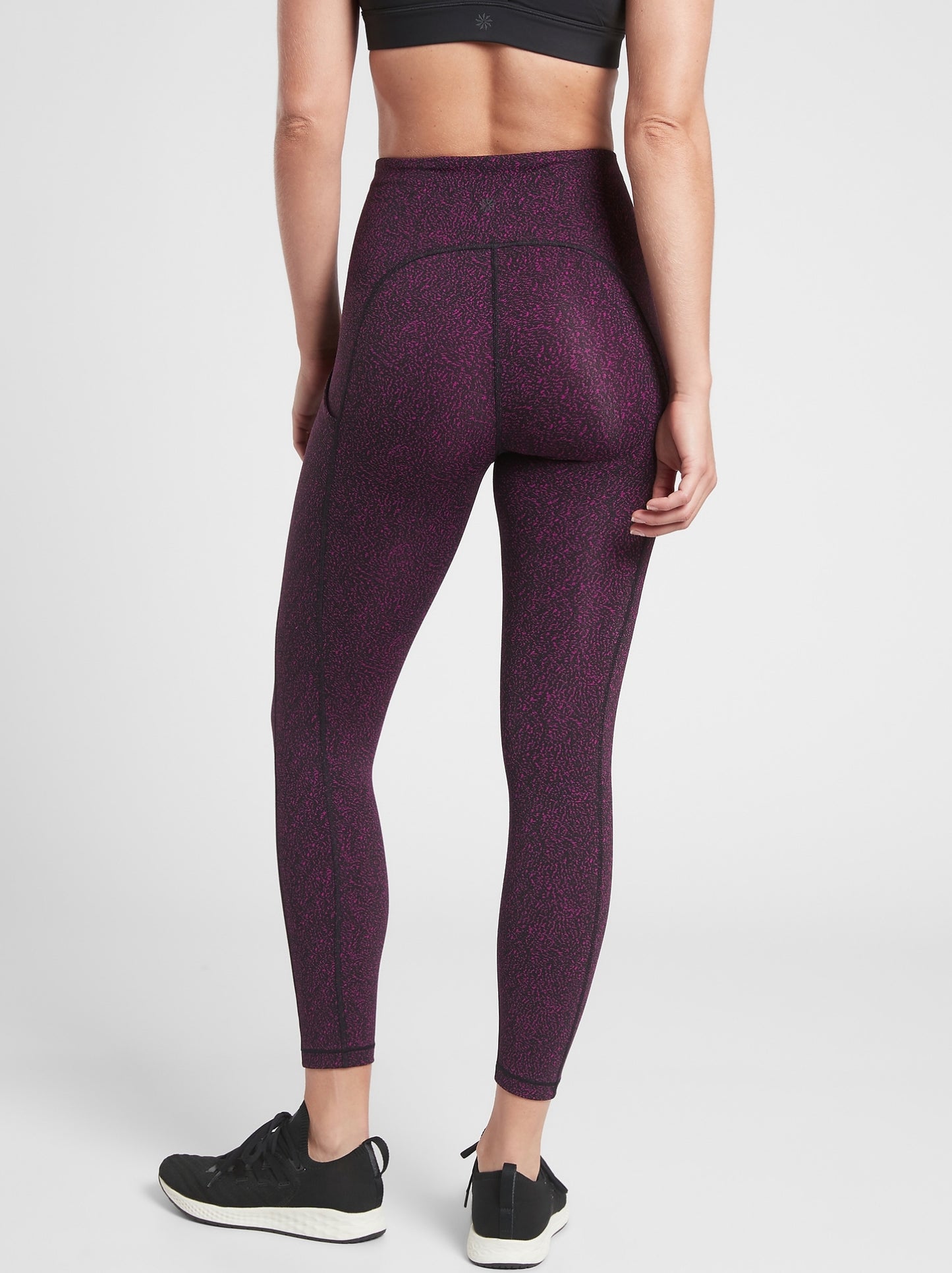 ATHLETA Ultimate Stash Pocket Textured 7/8 Tight, Black and Fuchsia, Medium A8