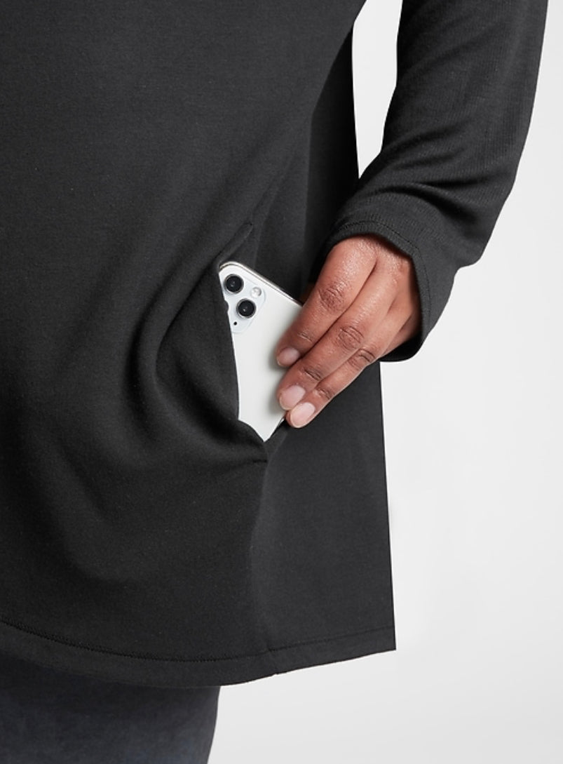 ATHLETA Purana Wrap Sweatshirt, Black Large New! B12