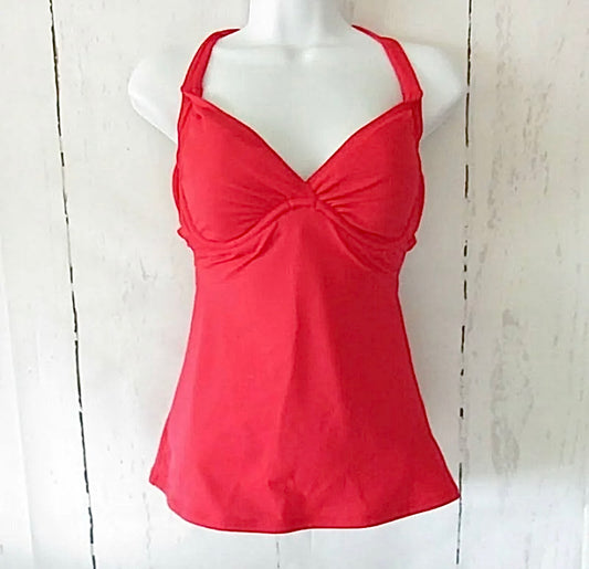 ATHLETA Bra Cup Wrap Tankini Top, Red, 36 B/C Tall, New!, A5