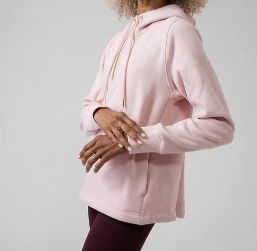ATHLETA Cozy Karma 1/4 Zip Hoodie, Heather Pink 1X New! B9