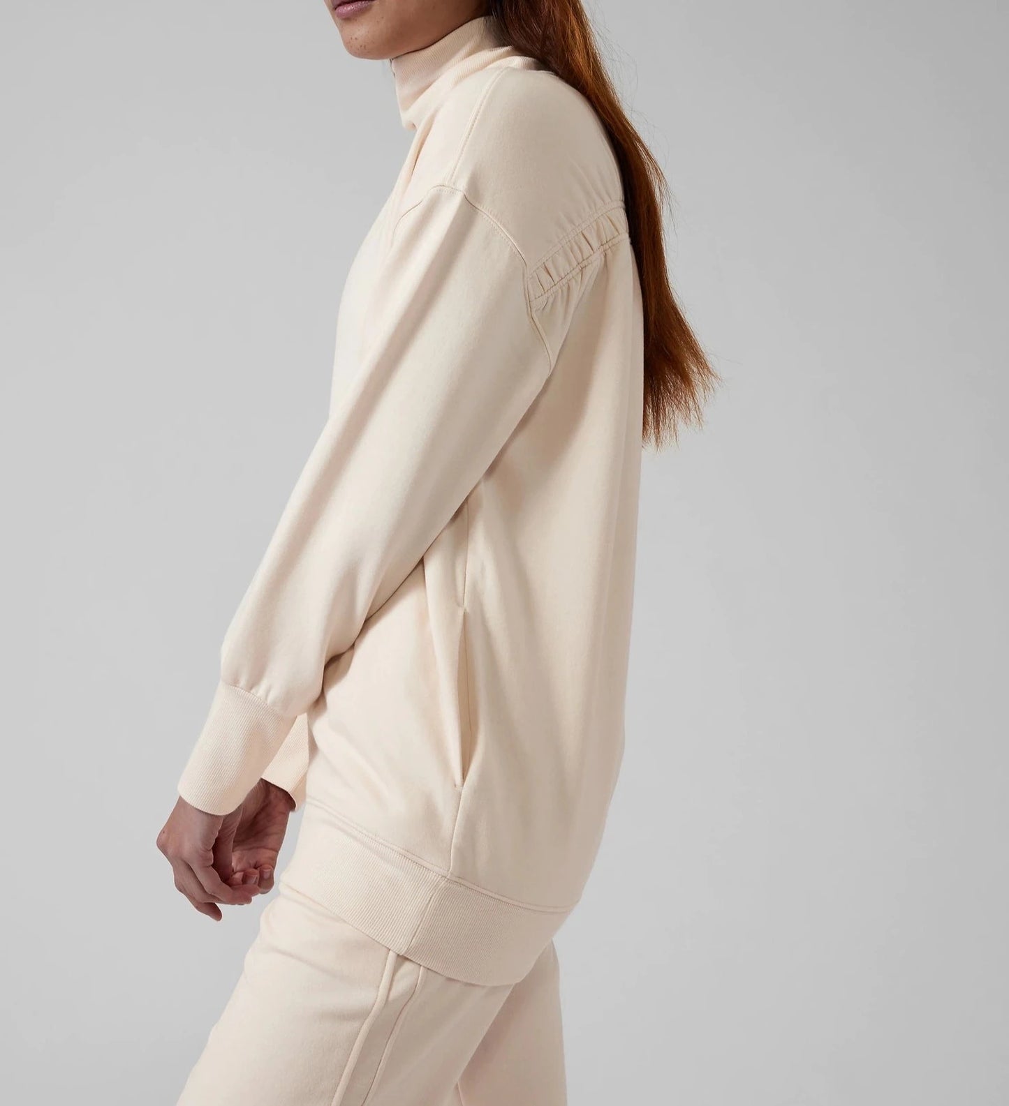 ATHLETA Balance Cinch Turtleneck Sweatshirt, Ivory XL, New! B9