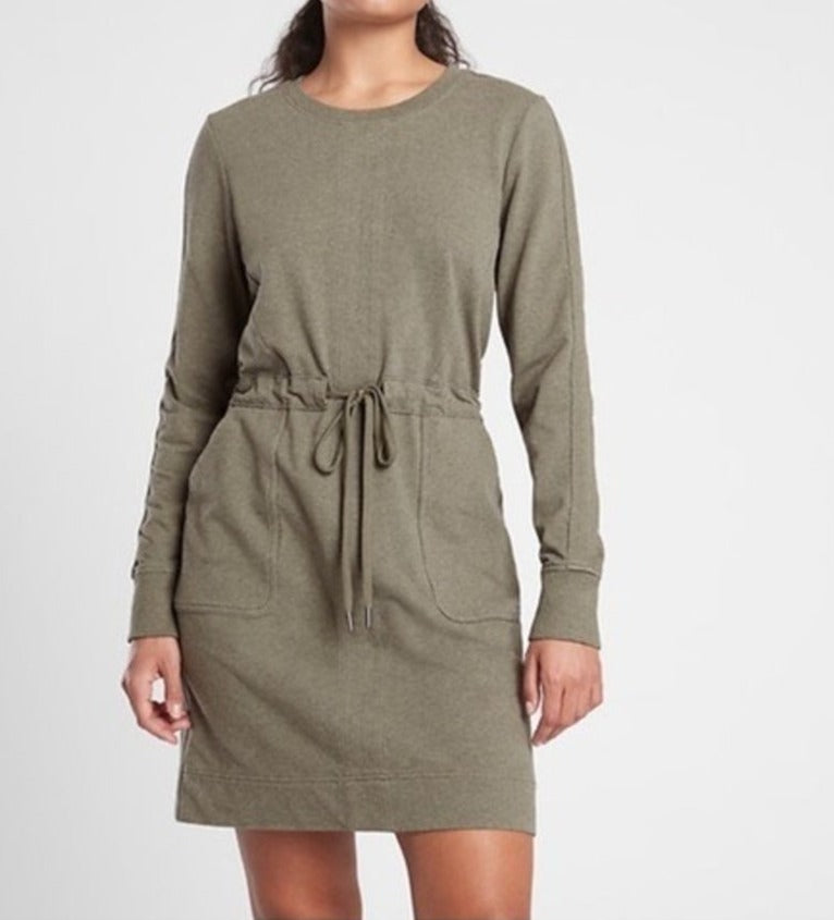 ATHLETA Farallon Heather Dress, Dark Olive Heather, Large New! B12