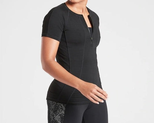 ATHLETA Pacifica UPF Tee Black, Medium Petite NEW! A4