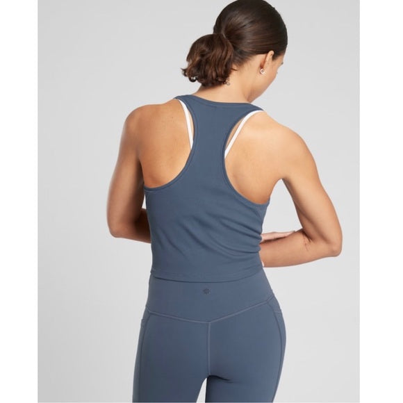 ATHLETA Shanti Rib Cropped Tank, Iron Blue