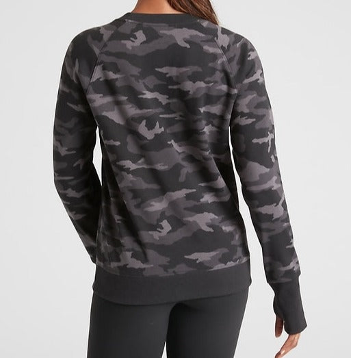 ATHLETA Triumph Printed Crewneck Sweatshirt, Black Camo New! B3