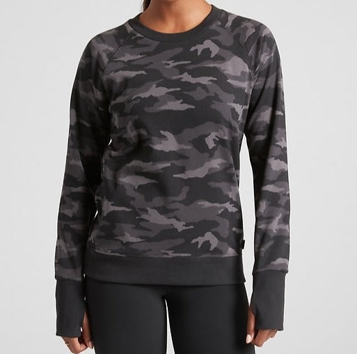ATHLETA Triumph Printed Crewneck Sweatshirt, Black Camo New! B3