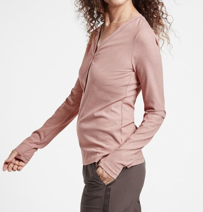 ATHLETA Uptempo Ribbed Henley Top, Palermo Pink, XS NEW! B3