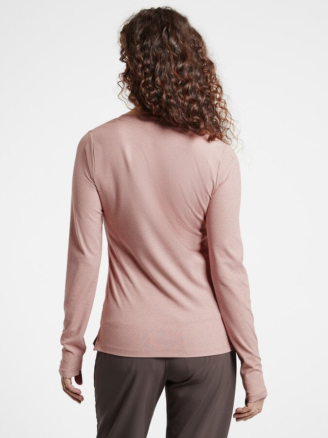 ATHLETA Uptempo Ribbed Henley Top, Palermo Pink, XS NEW! B3