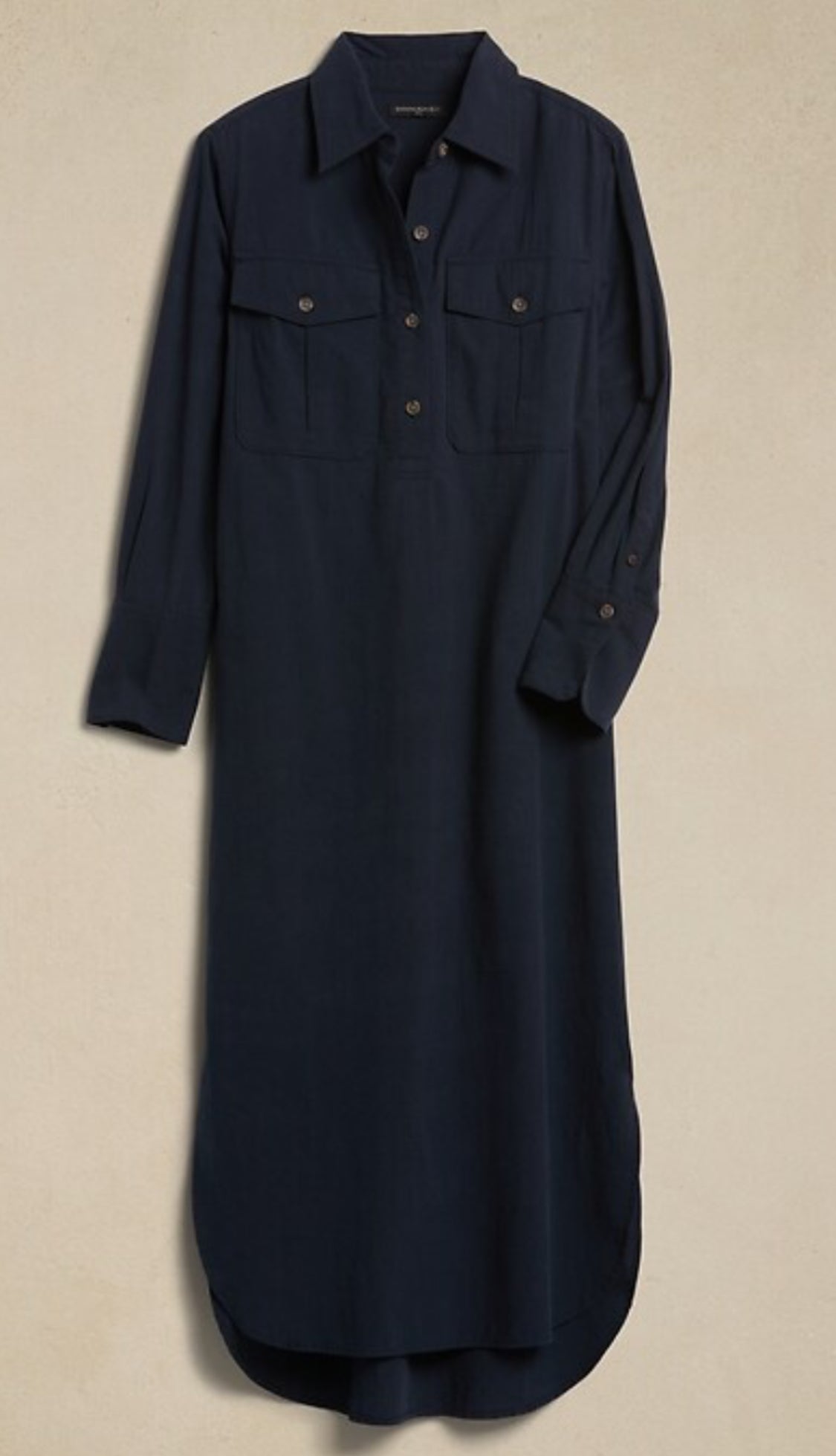 Banana Republic Washed Cotton Maxi Shirt Dress, Navy. Large Petite, B15