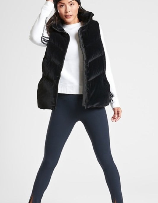 Athleta Lofty Velvet Down Vest, Black, Small New! B5