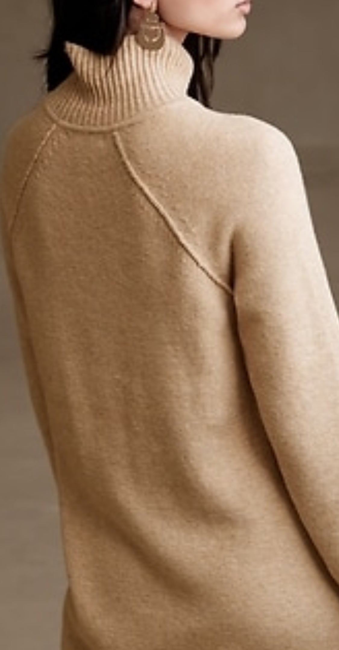 Banana Republic Knee Length Turtleneck Sweater Dress, Beige, Large B15