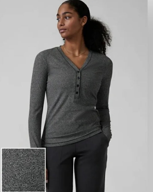 ATHETA Uptempo Ribbed Henley, Charcoal, XL New! B11