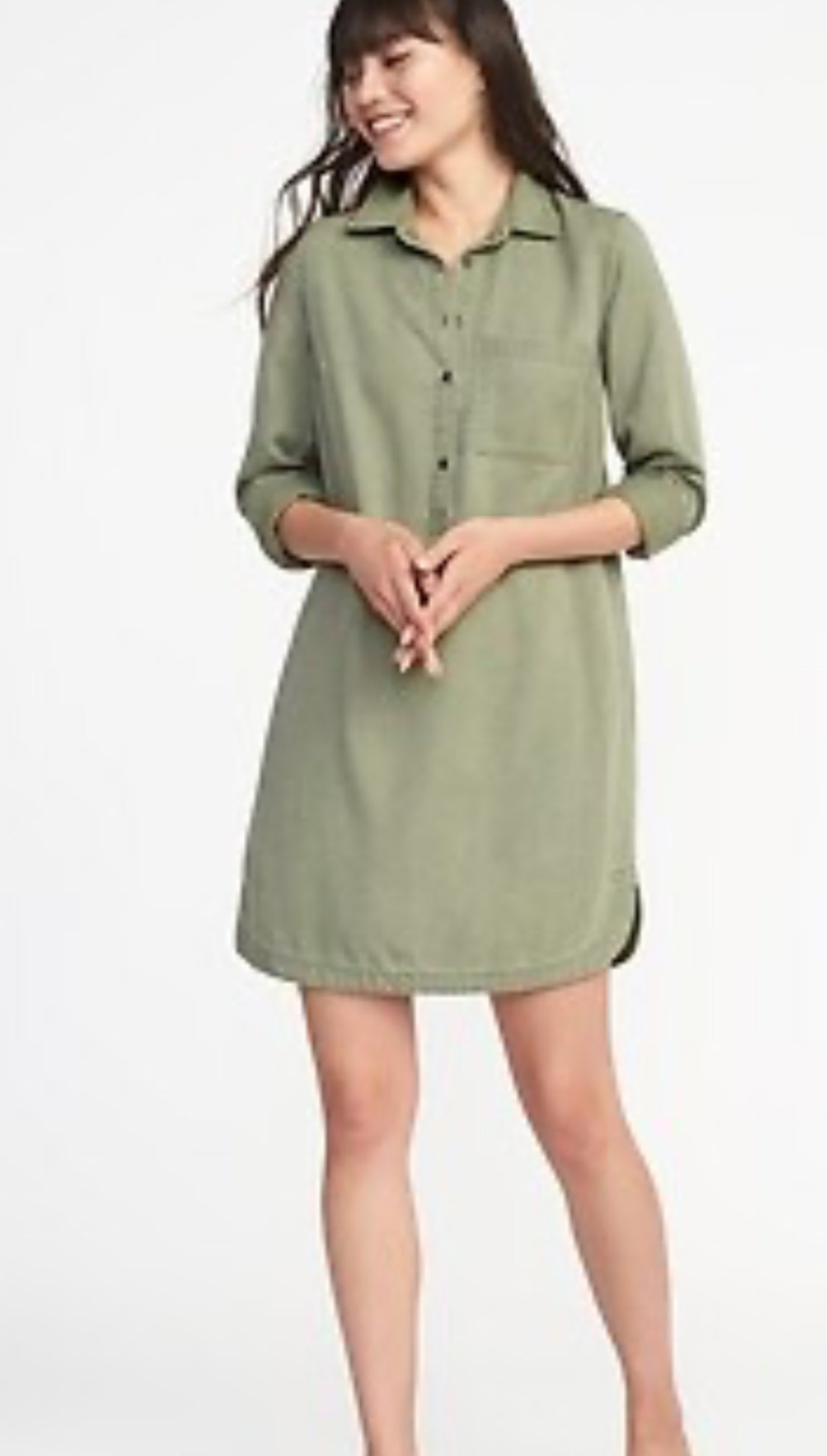 Old Navy Tencel Shirt Dress, Green Medium B14