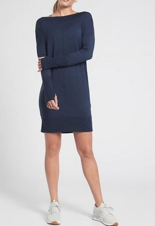 ATHLETA Studio Barre Sweatshirt Dress 2.0, Large Navy, New! B11