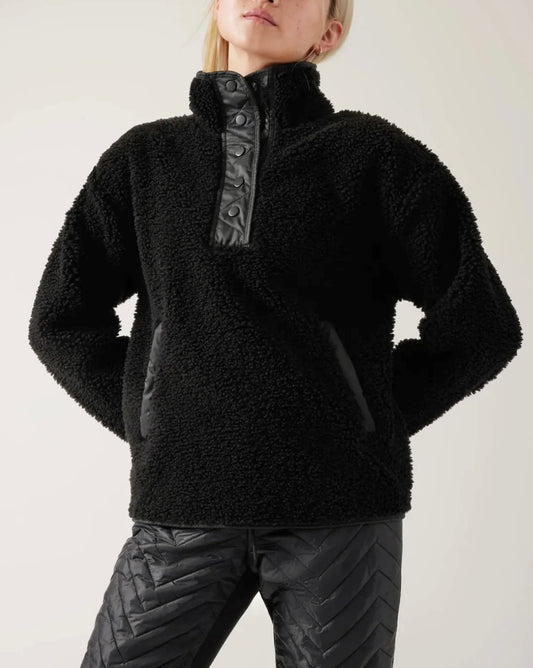 ATHLETA Cozy Sherpa Snap Sweatshirt, Black Small NEW! B6
