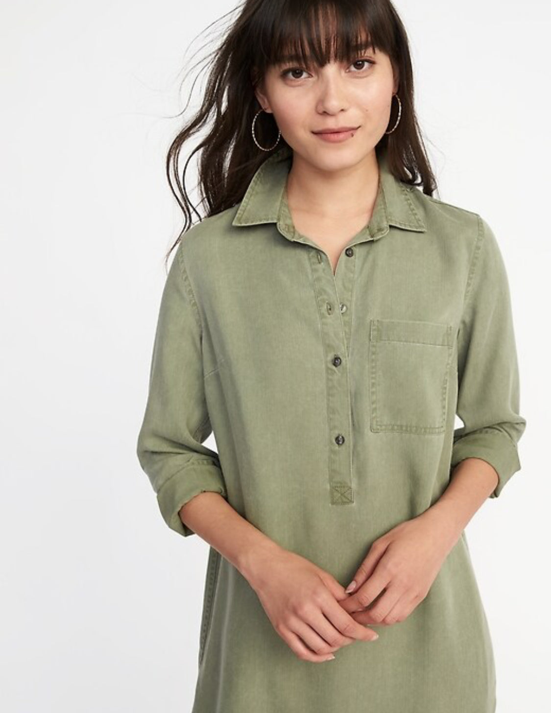 Old Navy Tencel Shirt Dress, Green Medium B14