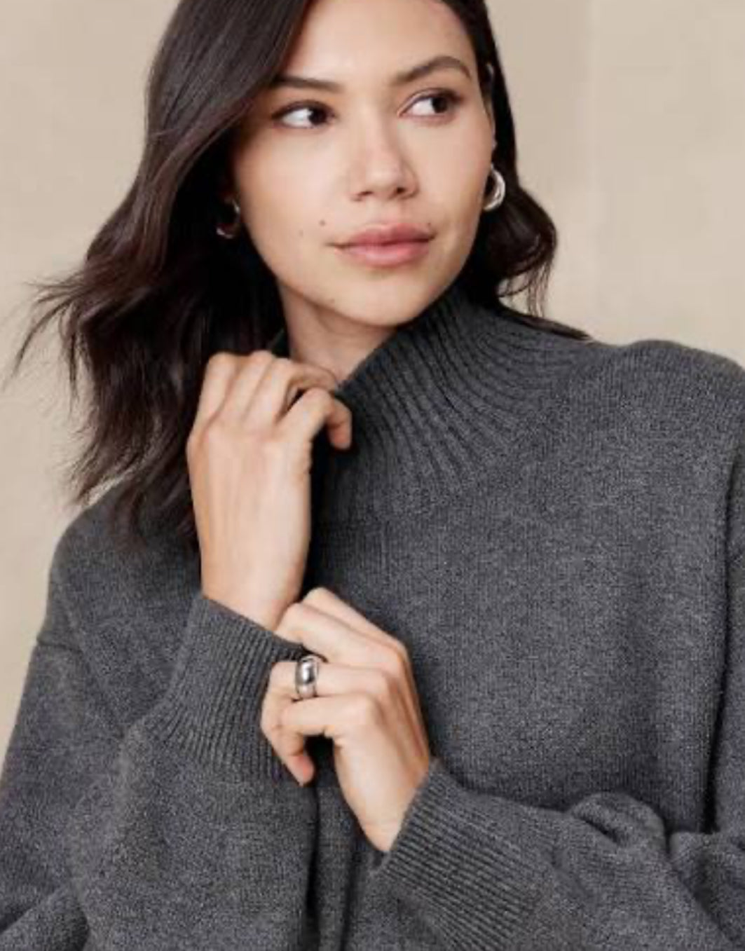 Banana Republic Knee Length Turtleneck Sweater Dress, Gray, Large B17