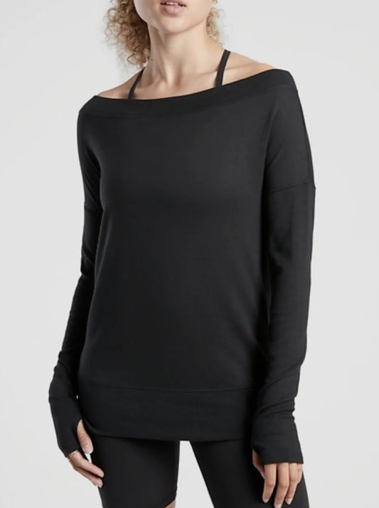 ATHLETA Studio Barre Sweatshirt, Black, Large New! B4