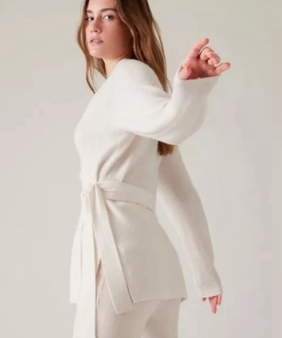Athleta Alpine Wrap Sweater Ivory, Large New! B4