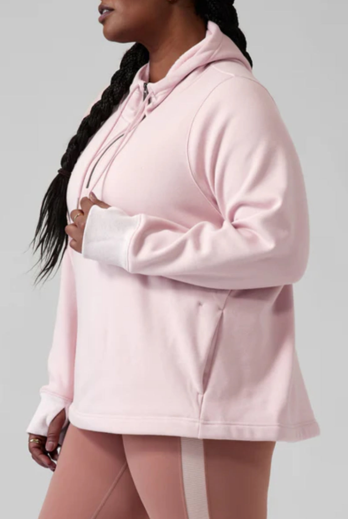 ATHLETA Cozy Karma 1/4 Zip Hoodie, Heather Pink XL New! B9