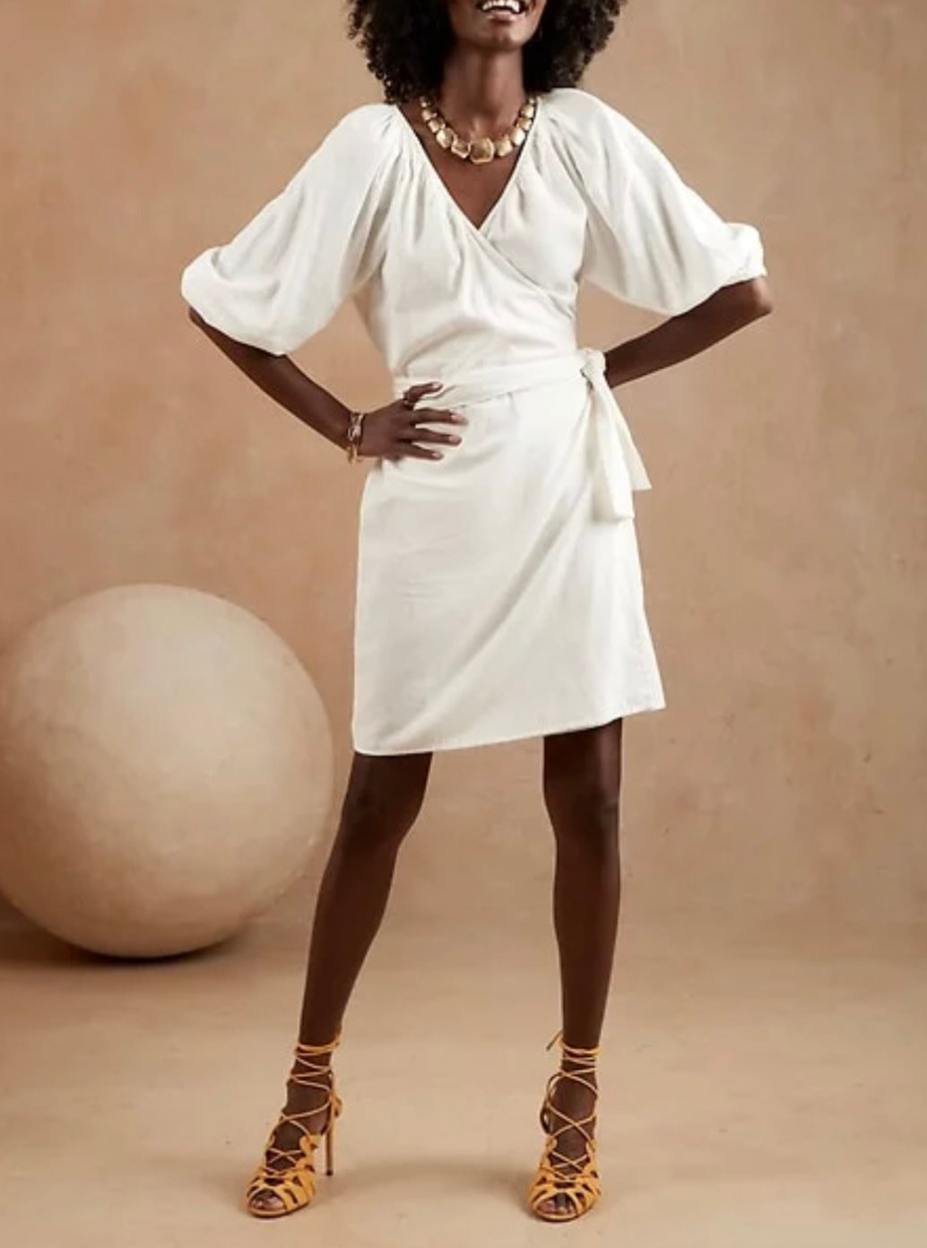 Banana Republic Blouson Sleeve, Linen-Blend Mini Wrap Dress
