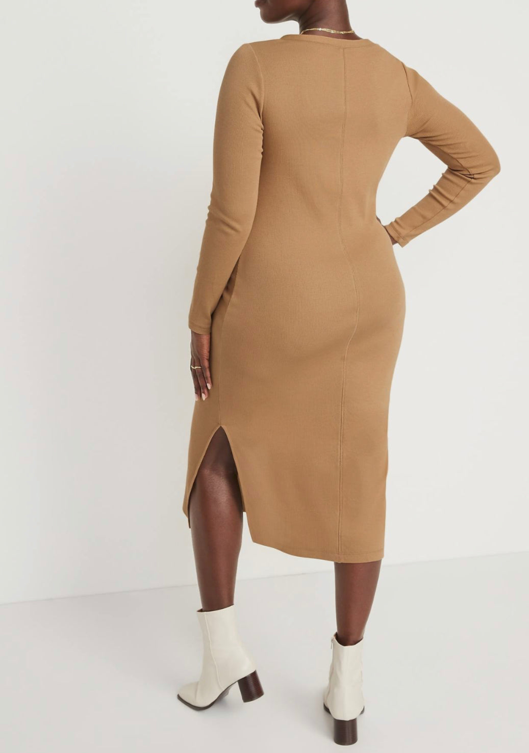 OLD Navy Fitted Long-Sleeve Rib-Knit Henley Midi Dress