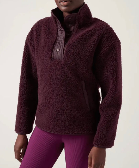 ATHLETA Cozy Sherpa Snap Sweatshirt, New! Large B6