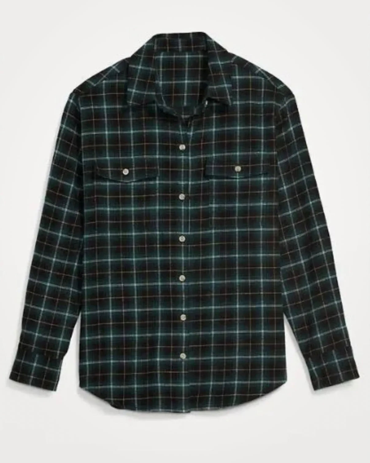 Old Navy Women's 100% Cotton Flannel Shirt - Emerald Forest Green Blue Black Plaid