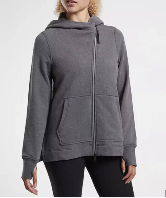 ATHLETA Retroplush Zip Sweatshirt Hoodie, Charcoal, Large New! B10