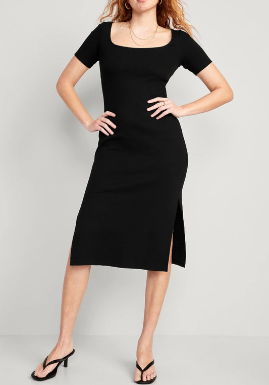 OLD Navy Fitted Rib-Knit Scoop-Neck Midi Dress for Women