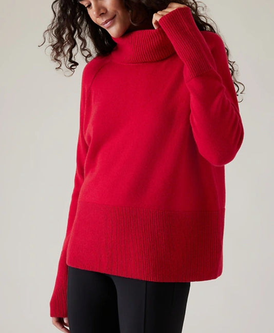 ATHLETA Alpine Turtleneck Sweater, Red, Large New! B4