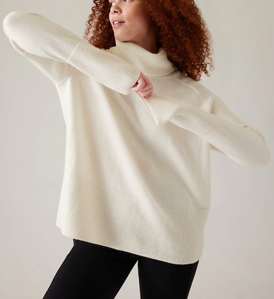 ATHLETA Alpine Turtleneck Sweater, Ivory, Large New! B4