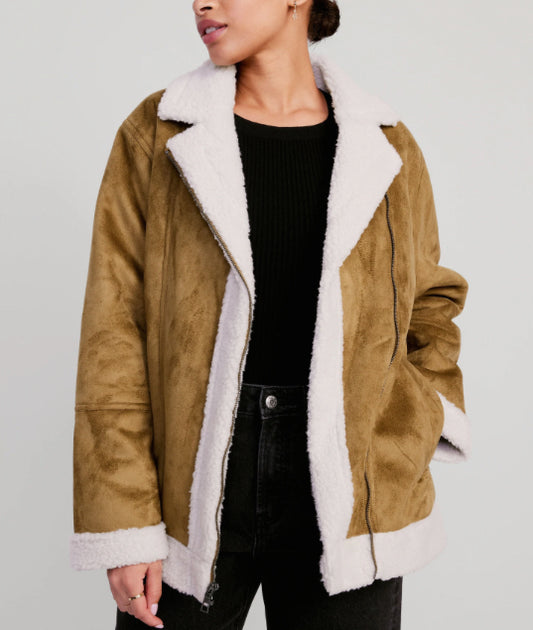 OLD Navy Faux-Suede Sherpa-Lined Moto Jacket