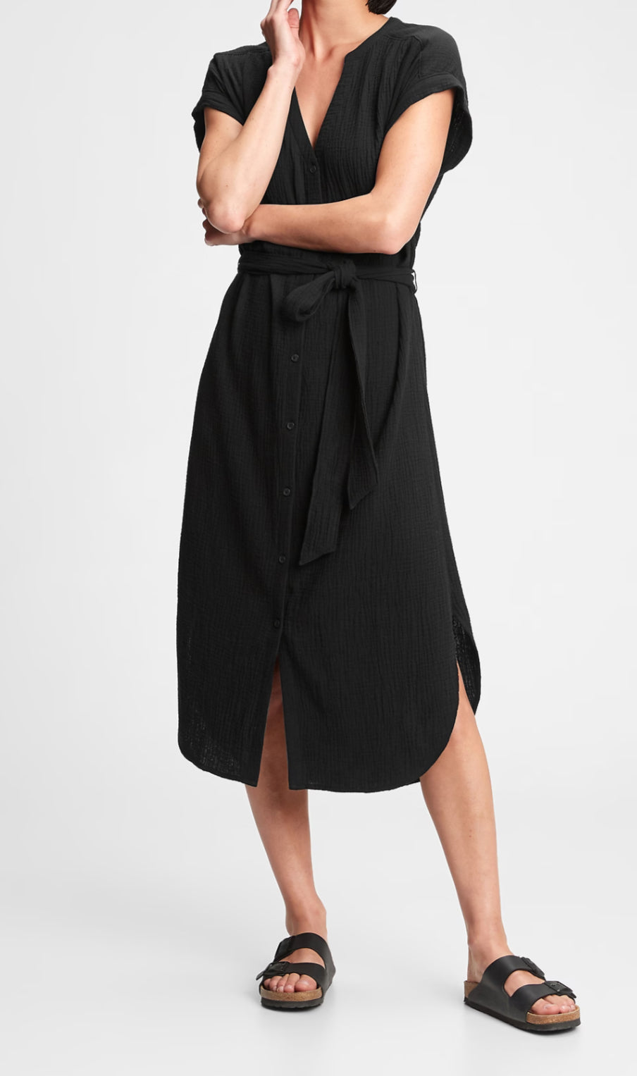 GAP Crinkle Gauze Midi Shirt Dress