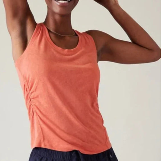 ATHLETA Breezy Ruched Tank, Coral Medium NEW! A3