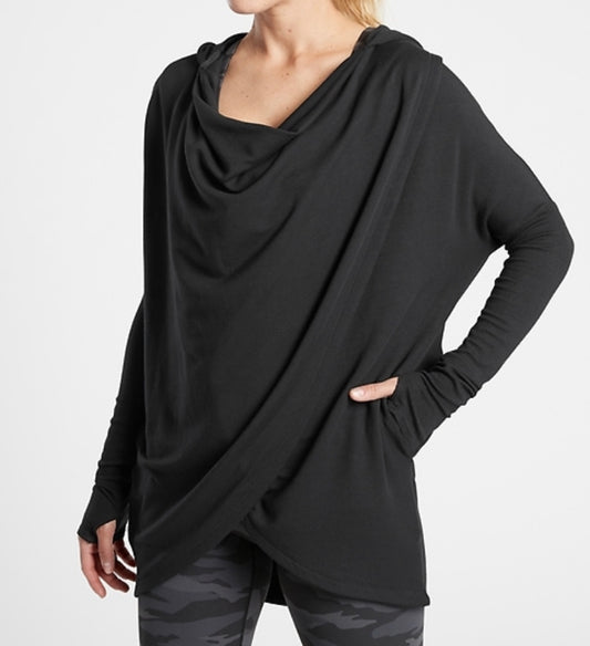 ATHLETA Purana Wrap Sweatshirt, Black Large New! B12