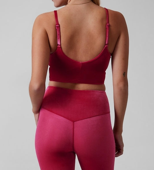 ATHLETA Elation V-Neck Velvet Crop Large D-DD Class Pink, NEW! A11