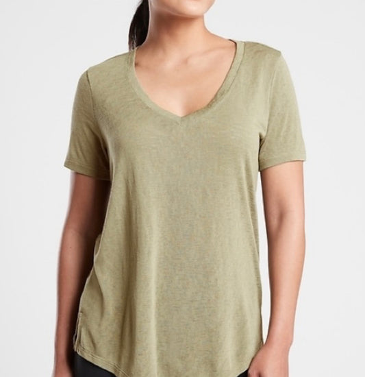 ATHLETA Breezy Scoop V-Neck Tee, Shadow Olive