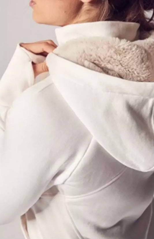 ATHLETA Triumph Luxe Shine Hoodie, Pearl White, XL, New! B9