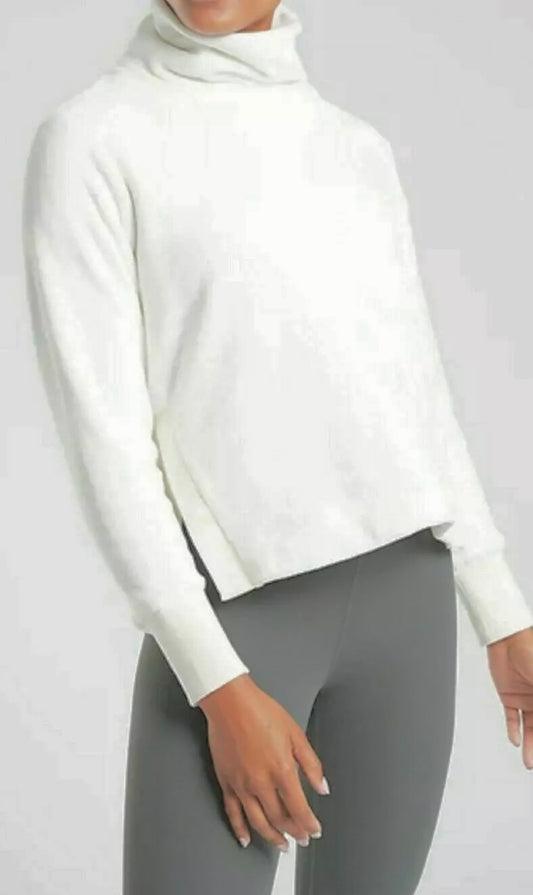 ATHLETA Double Cozy Karma Funnel Neck Sweatshirt, Sea Salt Large New! B9