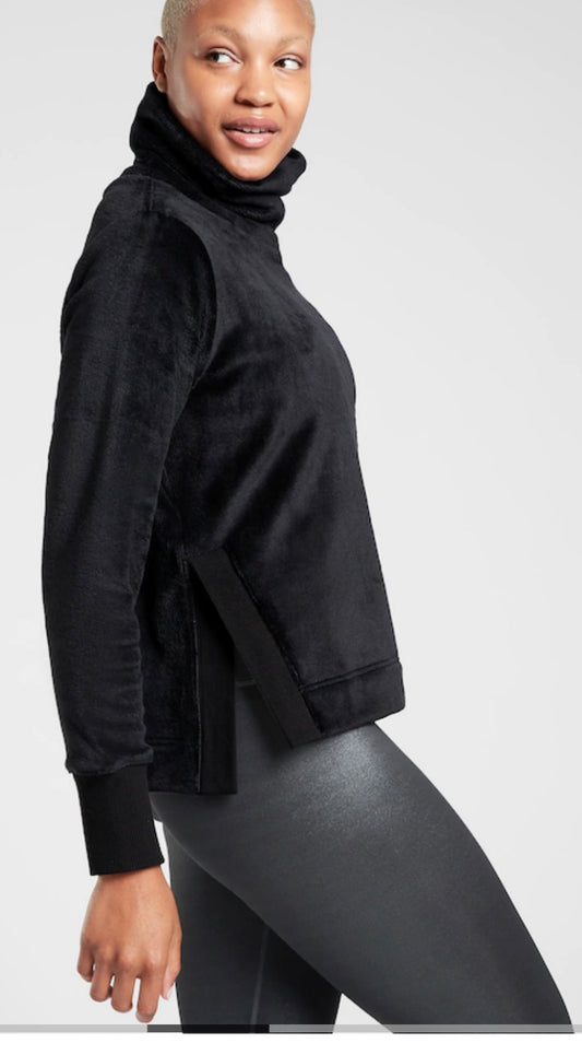 ATHLETA Double Cozy Karma Funnel Neck Sweatshirt, XL, Black New! B12