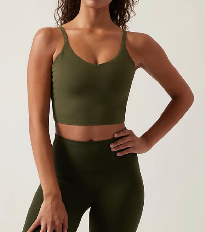 ATHLETA Elation V-Neck Crop D-DD Olive NEW! A11 – Activejoyboutique