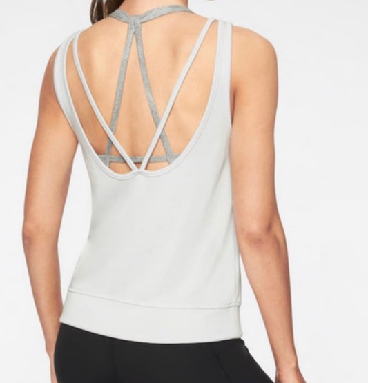 ATHLETA Serenity V-Back Tank, Fogg Gray Medium NEW! A3