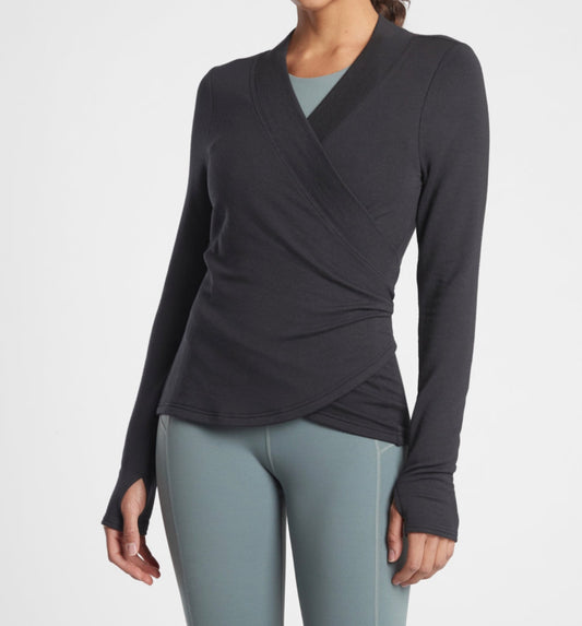 ATHLETA Poise Wrap Sweatshirt, Black Small, New! B7