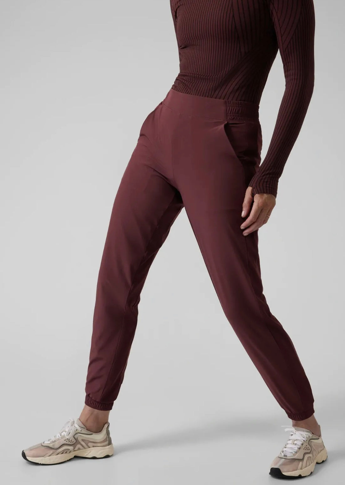 Athleta Taupe Brooklyn Textured Jogger Windowpane Plaid - Pants & Jumpsuits